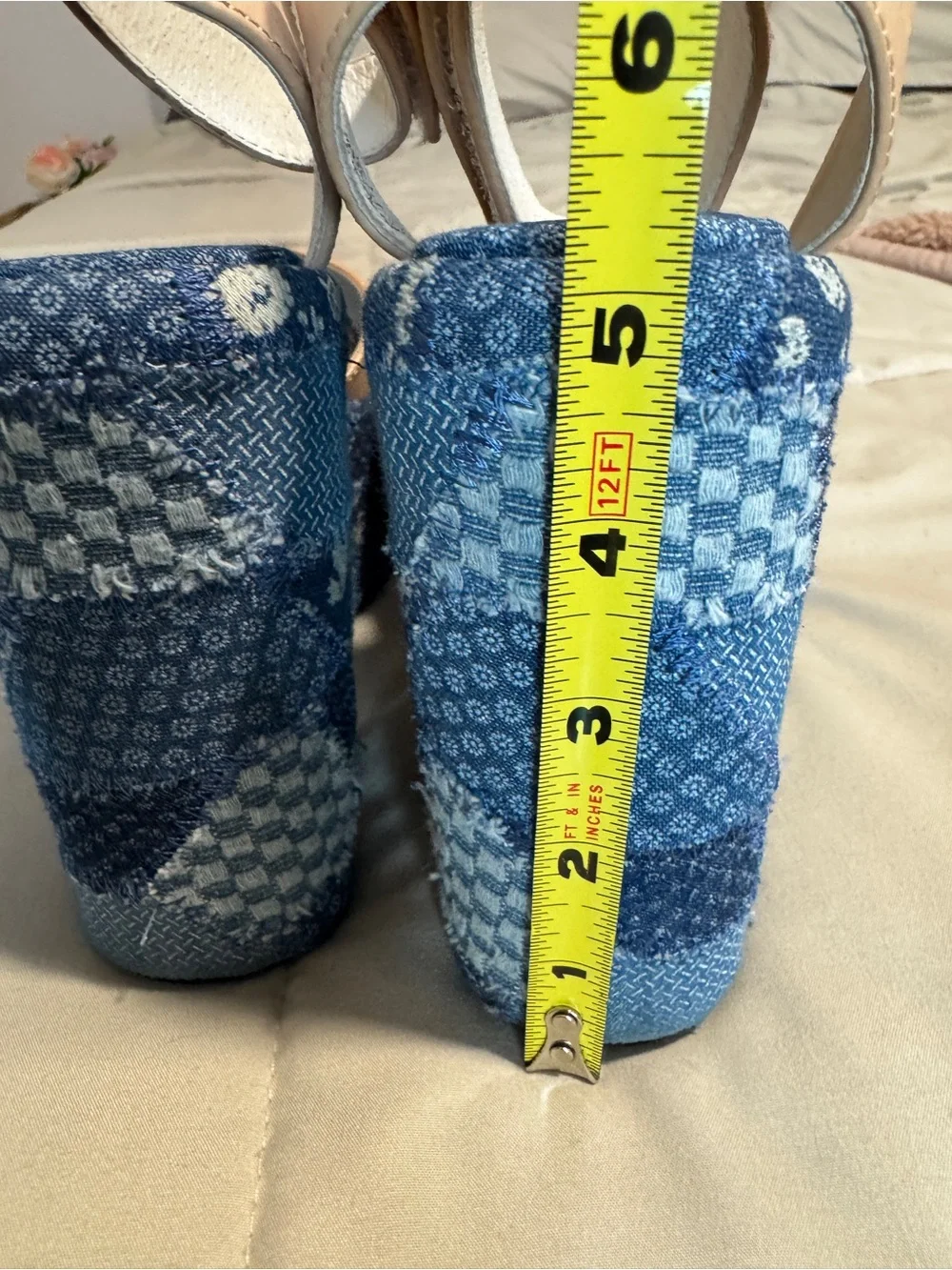 Jeffrey Campbell Myla Patchwork Denim Platform Heels Leather Size 6